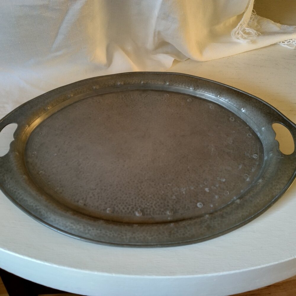 Antique, Mission style pewter tray, hammered, Arts & Crafts English made, large